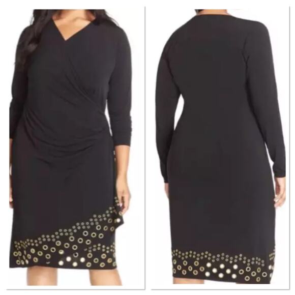 New Ashro Black Faux Wrap Church Dress Grommet Trim‎ Long Sleeve Size XL - Picture 10 of 10